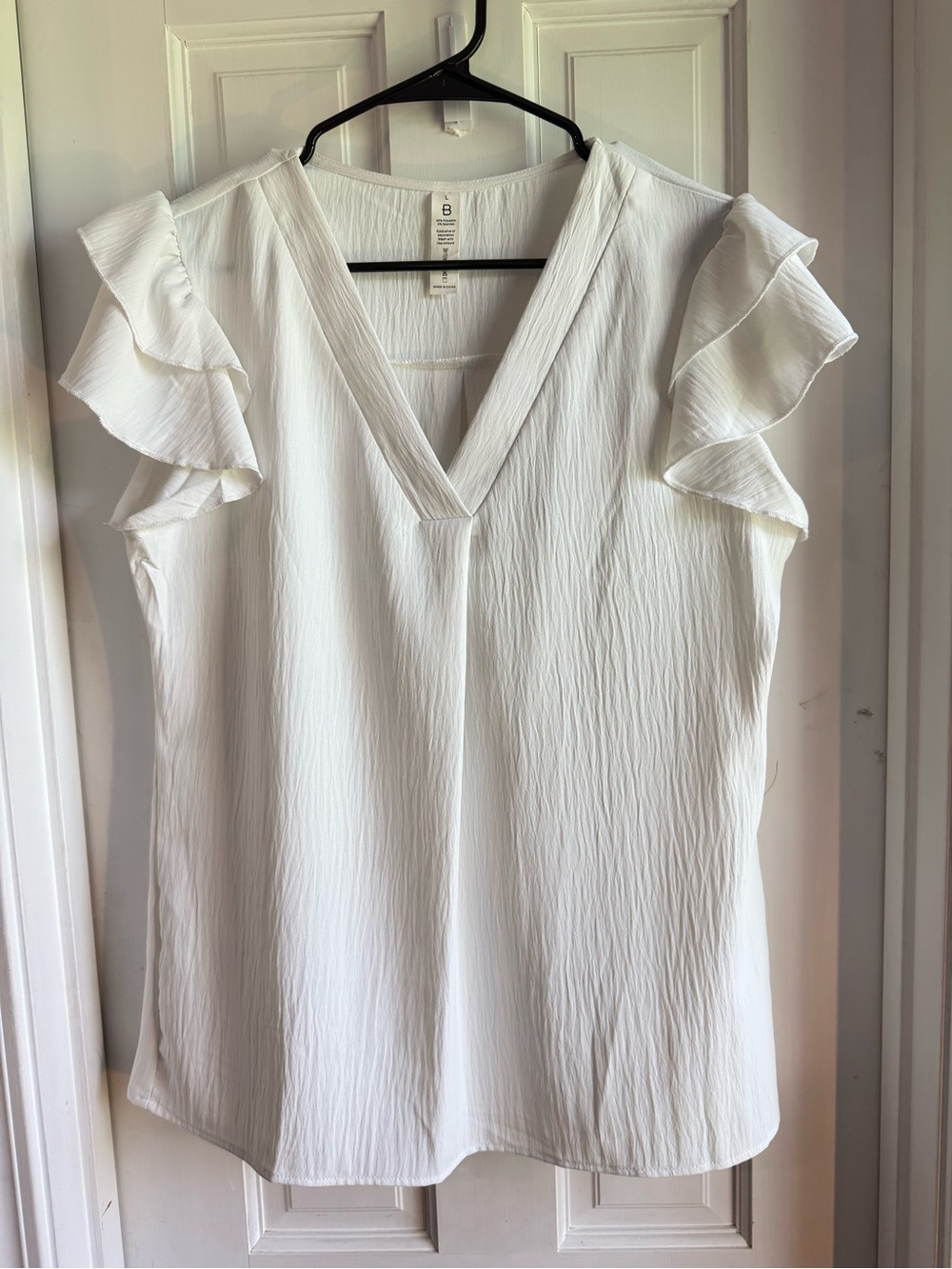 White Ruffle Sleeve V-Neck Women's Top